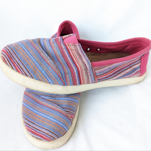Tom's Avalon Raspberry Striped Woven Slip On Shoes - Picture 3 of 8